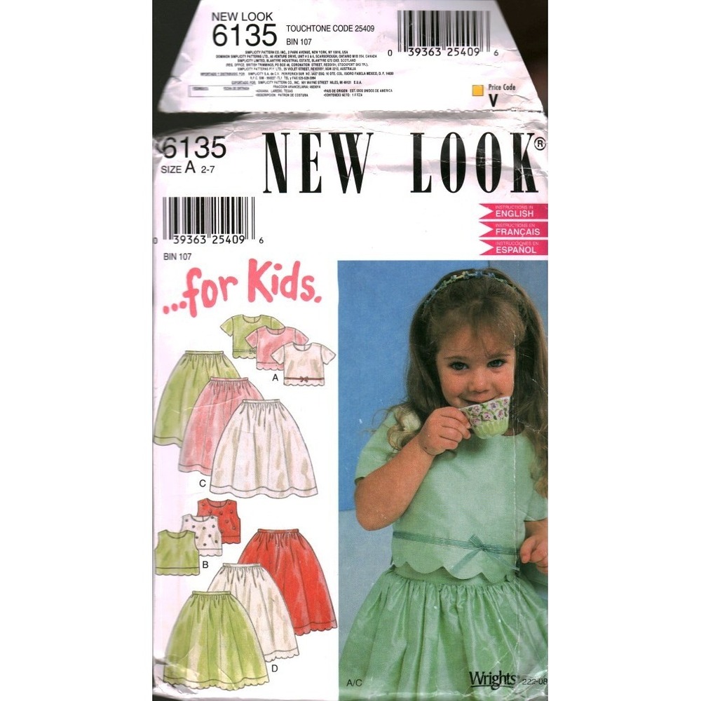 New Look 6135 Kids Sewing Pattern Girls Tops and Skirts Sizes 2-7 Uncut